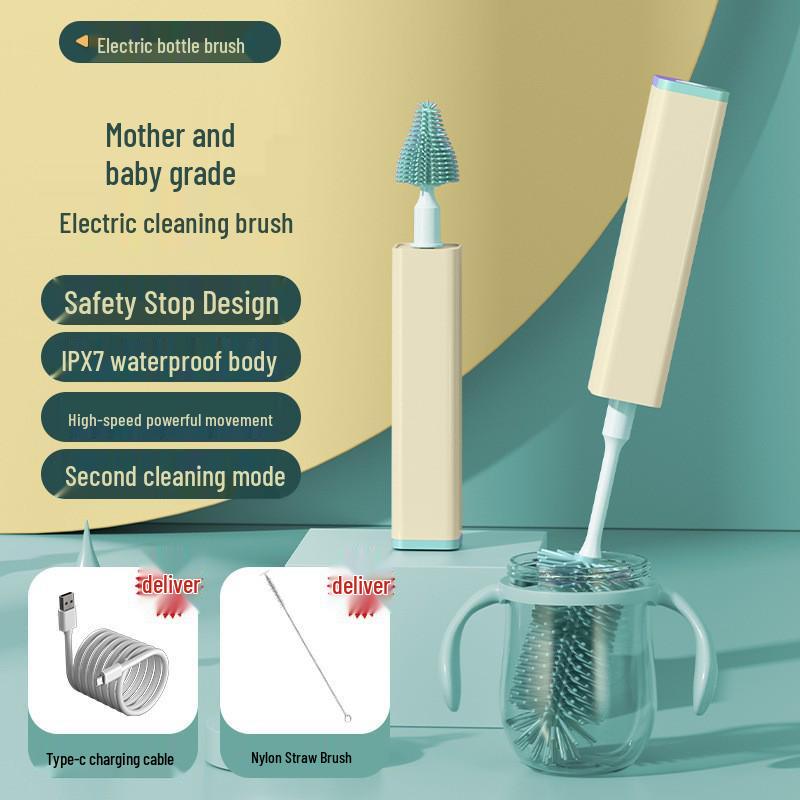 Long-lasting Electric Baby Bottle Cleaning Brush with Food-Grade Bristles for Powerful and Efficient Cleaning - A Must-Have for Moms and Babies.
