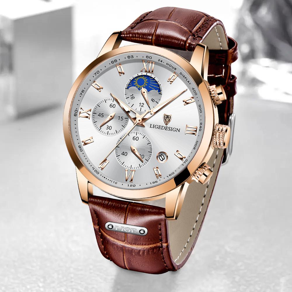 Herrenuhr Business Herrenuhren Marke Luxus Leder Wasserdicht Sport Quarz Chronograph Militäruhr Herren Uhr