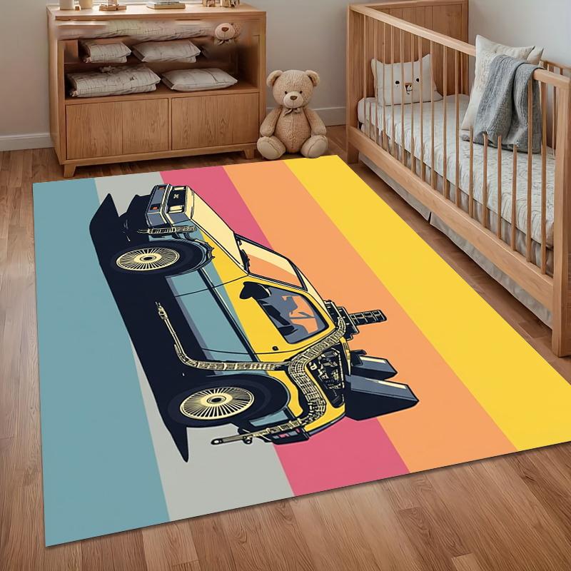 

Retro DeLorean Rainbow Stripe Area Rug for Living Room Bedroom Nostalgic Home Decor Soft Non Slip Washable Floor Mat 40X60cm