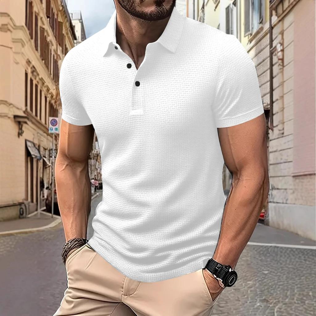 New Men's Business Casual Short Sleeved Bone Flower Solid Color POLO Shirt Fashion Breathable Comfortable Summer Versatile Top