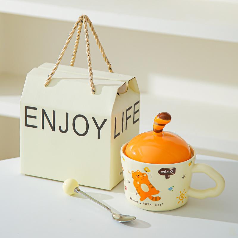 Fun Kitten Mug with Lid Office Cute Ins Ceramic Water Cup Personalized Creative Gift Cup