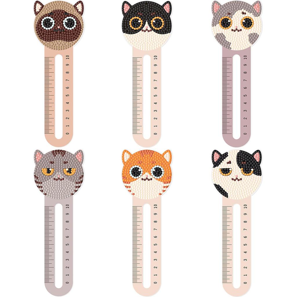 6pcs Cute Animal Series 2D/Flat DIY Diamond Painting Kit with Ruler Bookmark Gift for Book Lovers Mosaic Art Supplies