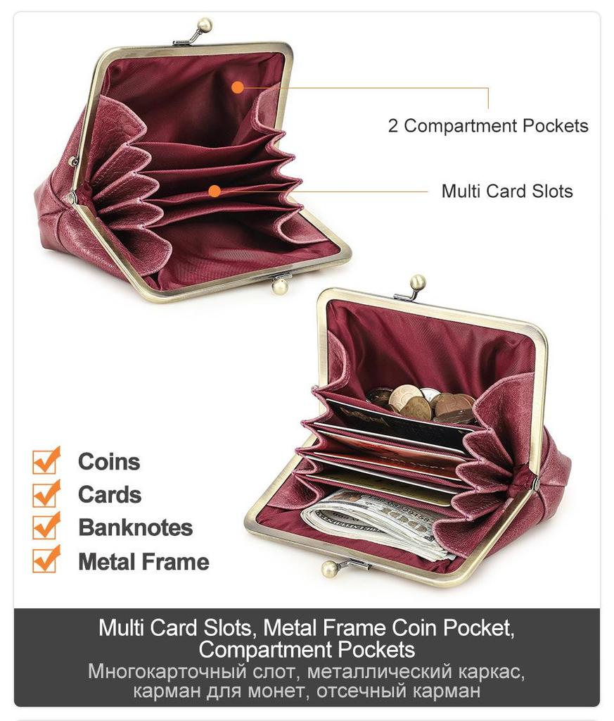 Black Angel Women's Wallet - Top Grain Cowhide, Embroidered, Genuine Leather, Iron Hinge, Multifunctional Compartments, Small & Casual.