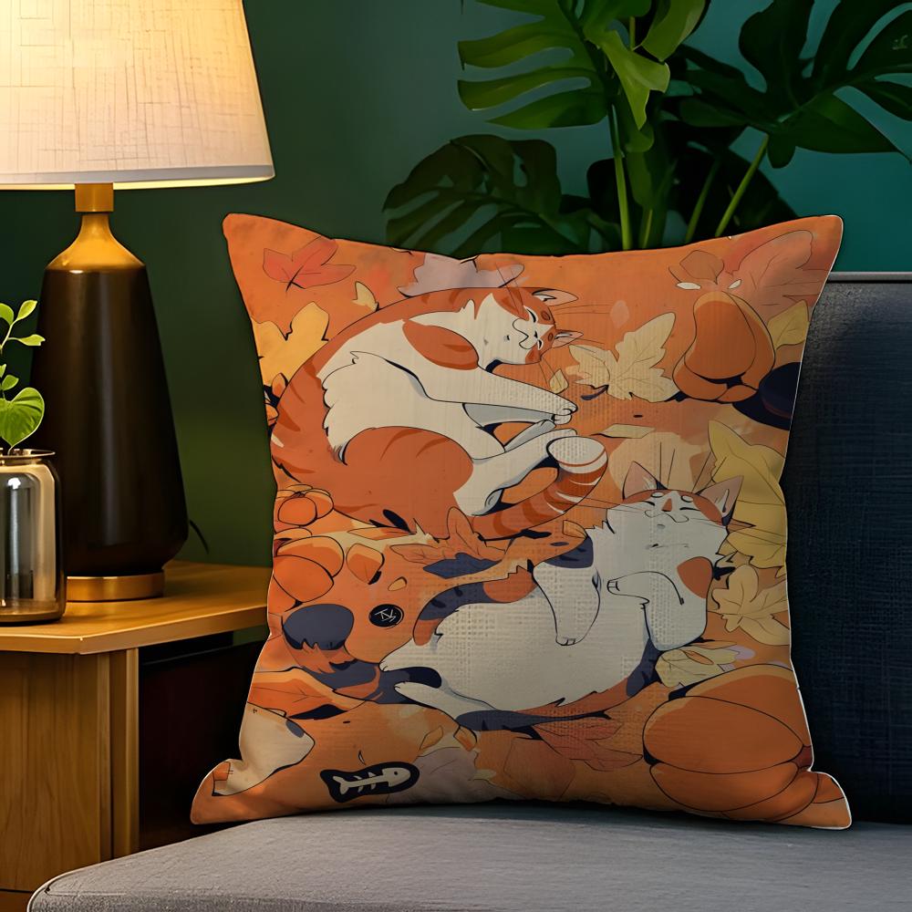Cute Animal Floral Decorations 1 Pillow Case Natural Linen Pillow Case Double-Sided Decor Sofa Pillowcase Home Decor