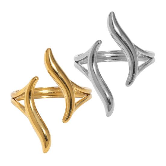 Middle Finger Ring Opening Adjustable Fit Women Ring Stainless Steel Texture Curved Geometric Shape Finger Band Jewelry Gift