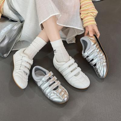 ~ Retro German Training Shoes Women's Velcro Ballet Shoes Round Head Casual Sports White Shoes Women's Shoes