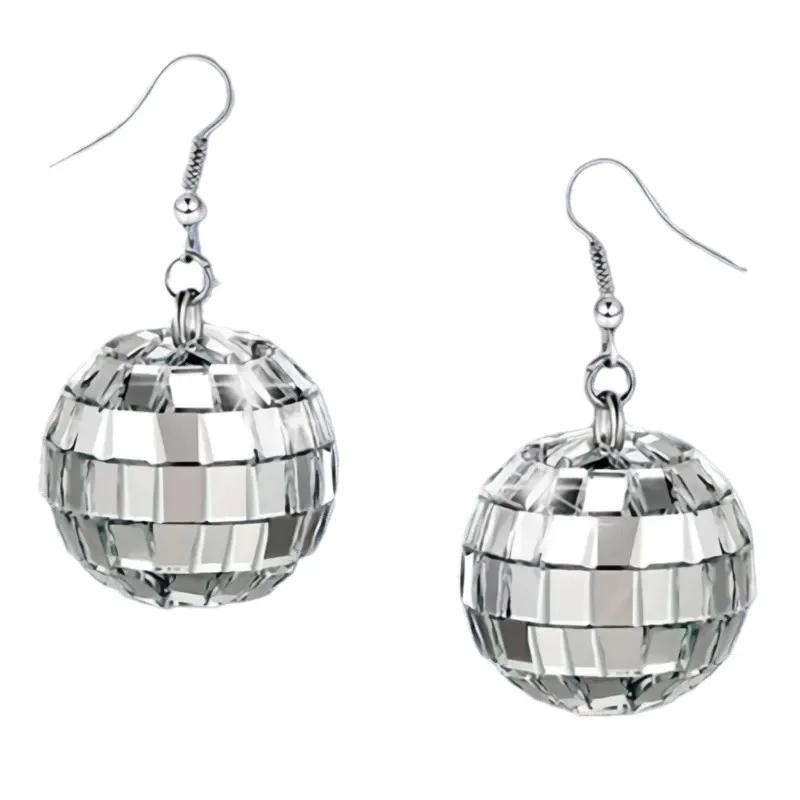 Chic Silver Color Disco Ball Drop Earrings Pink Cowboy Hat & Disco Ball Earrings Women's Dazzling Music Festivals Jewelry