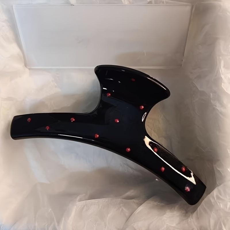 2PCS Glossy Black Red Dot Square Rhinestone Hair Claw Clip, Non-slip Shark Clip For Thick Hair, Elegant Stylish Daily Accessory