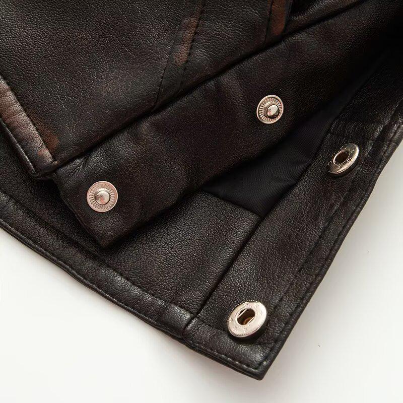 European & American Women's Casual Lapel Leather Jacket Coat - Fashionable Cross-Border Style
