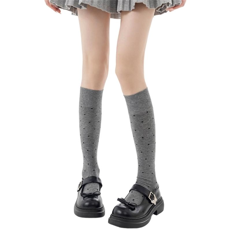 Elegant Anime Knees High Soft Cotton Socks With Dot Pattern Long Calf Dress Socks For Fashion And Daily Wear