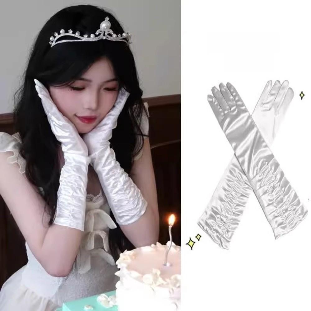 Korean Style Women Wrinkle Gloves Elasticity Bridal Gloves Temperament Arm Warmer Girl