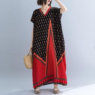 Satin Vintage floral Plus size γυναικείο casual loose maxi μακρύ καλοκαιρινό φόρεμα