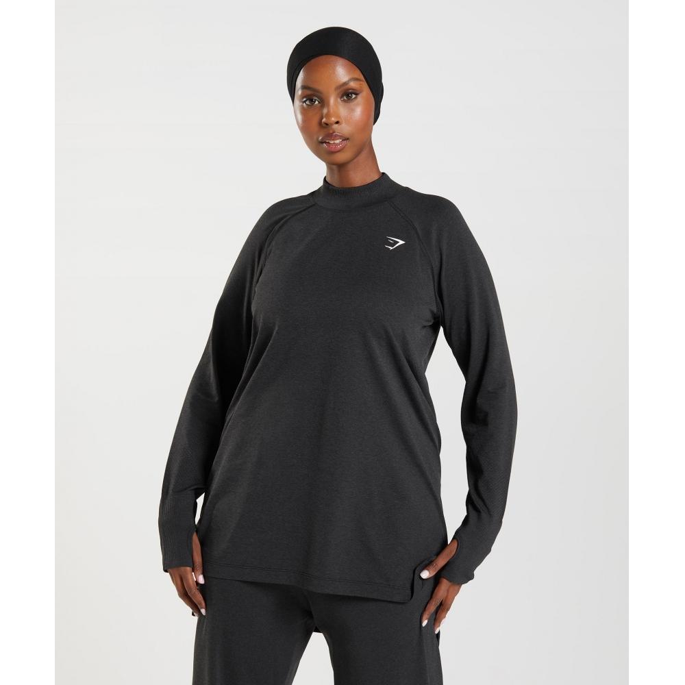 

Gymshark Vital Seamless Long Line Top Черный меланж B3a9e Bbf3 XS