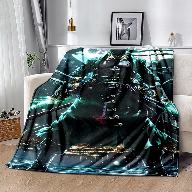 3D One P-Piece Cartoon Anime Flannel Blanket Soft Warm Throw Blanket for Bedroom Living Room Bed Camping Picnic Office Kids Gift