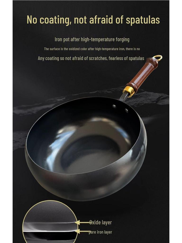 Hand-Forged Large-Bellied Non-Stick Flat Bottom Iron Wok