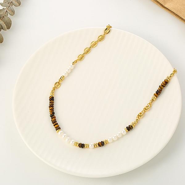 Tiger's Eye Stone Necklace Versatile Maillard Premium Summer Clavicle Chain Vintage Pearl Niche Necklace Pendant