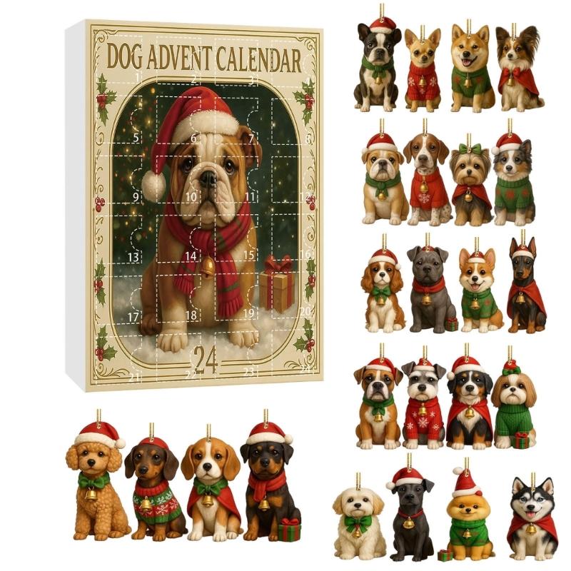 24 Pieces Acrylic Pet Themed Christmas Countdown Calendar Blind Boxes Set For Dog Owners Festive Home Office Decorations