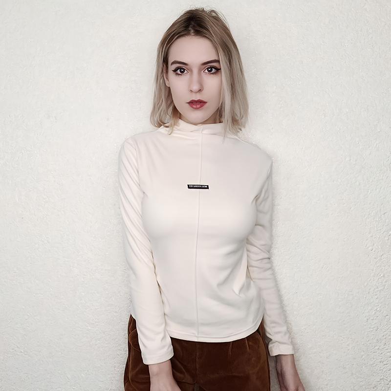 Pullover primavera autunno da donna Camicetta invernale Camicia con fondo in velluto Maglione da donna a collo alto