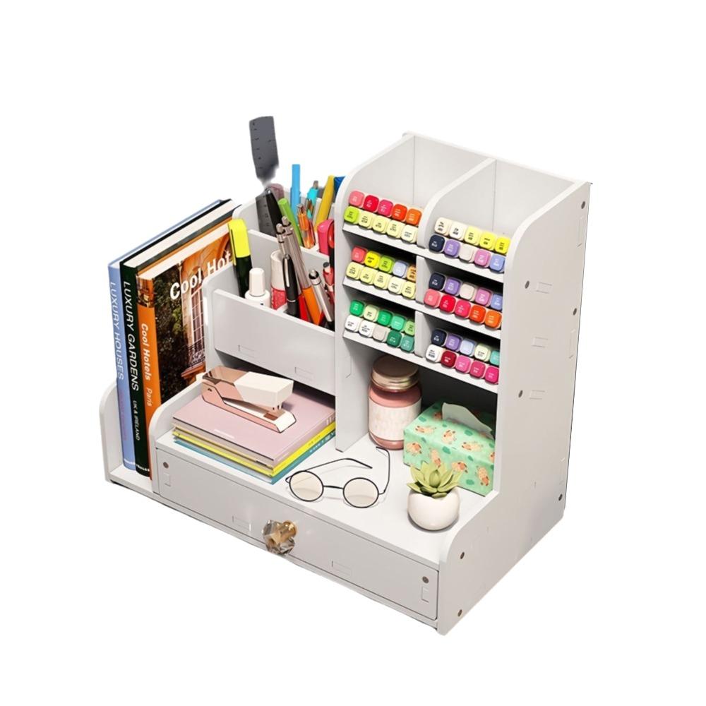 

Large Capacity Desk Pencil Holder With Drawer Stationery Storage Rack For Students 10 Grid Bookcase