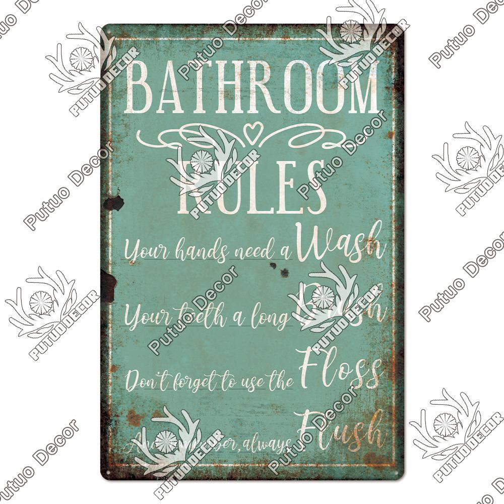 Putuo Decor Restroom Retro Tin Signs Vintage Bathroom Plaque Metal Plates Wall Art Posters Decoration for Toilet Iron Paintings
