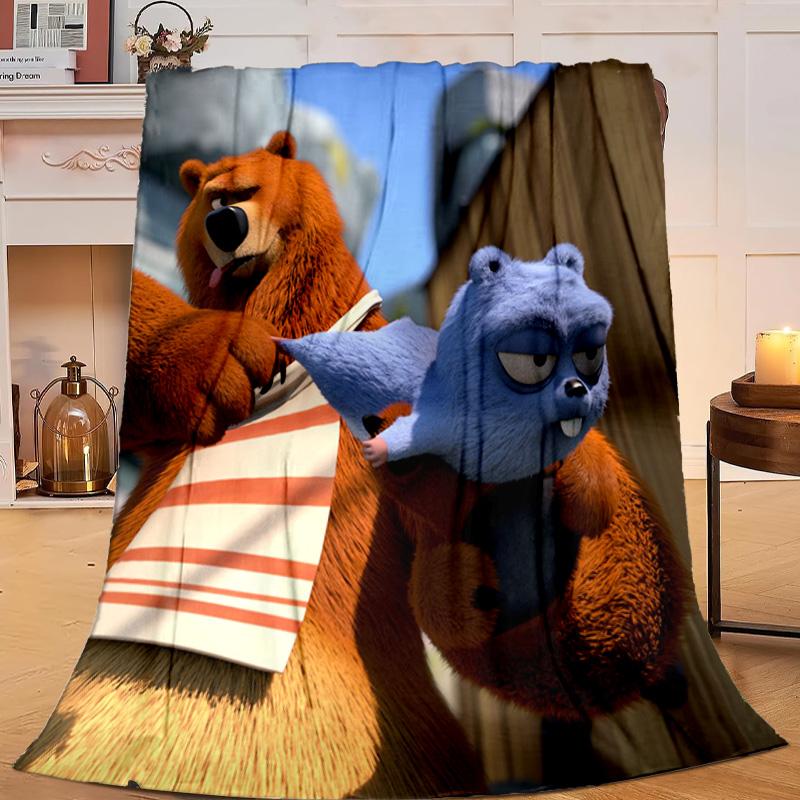 1PC Bear And Blue Critter Adventure Flannel Blanket Gift, Suitable for Both Men And Women, Soft Ideal for Beds And Sofa, Birthday Or Christmas Gift