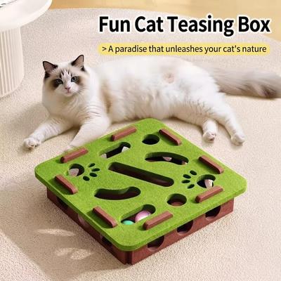 Interactive Cat Teasing Puzzle Box - Mentally Stimulating Toy for Cats, Fun Hunting Game for Indoor Entertainment, 12x12x3 Inch (30x30x7.5cm)