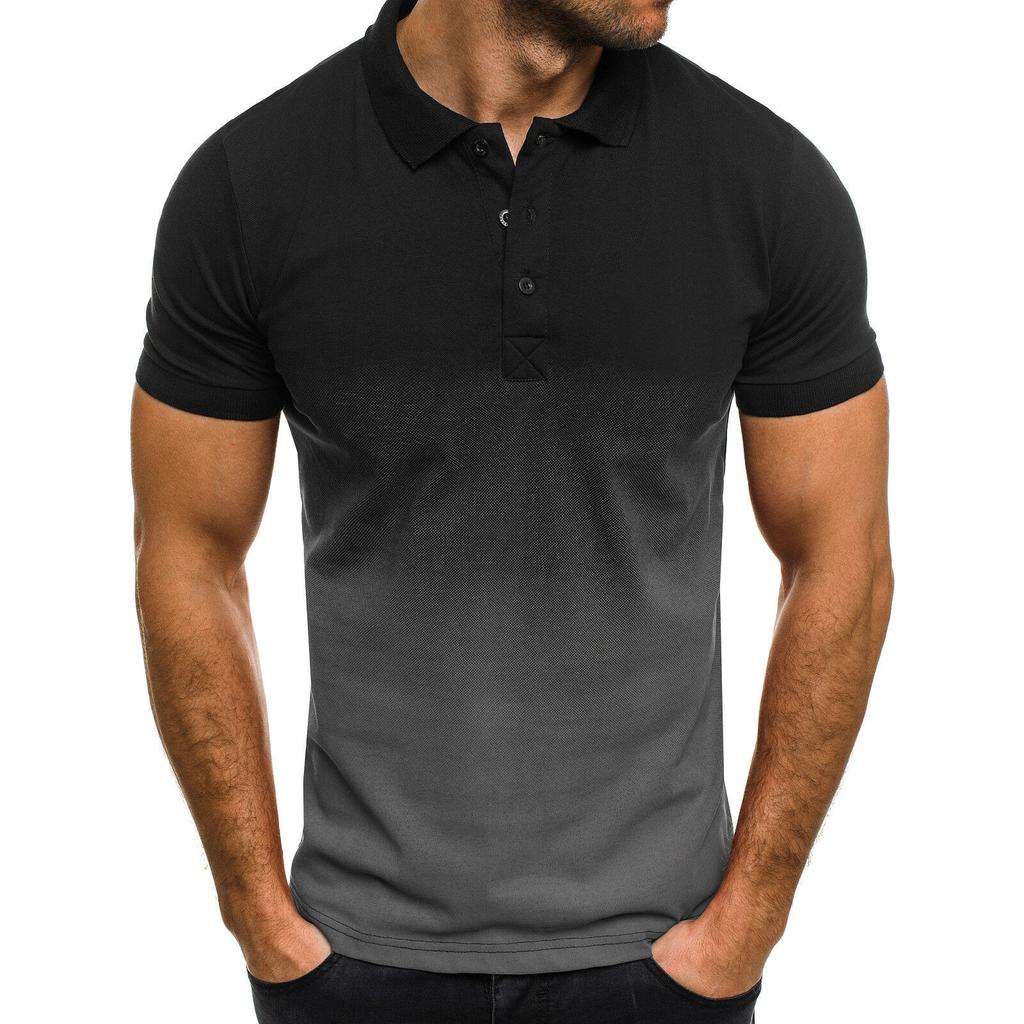 European and American Style Men's Spring and Summer Top Casual Turn Down Collar Sports T-Shirt Gradient 3D Print Short Sleeve Polo Shirt