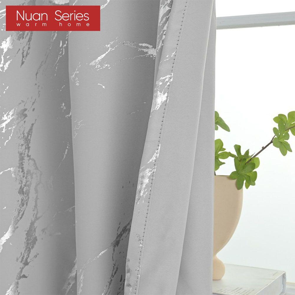 1PC Nuan Series 80% Blackout Fashionable and Minimalist Curtains with Silver and Marble Texture for Living Room Bedroom Balcony Window Home Decor