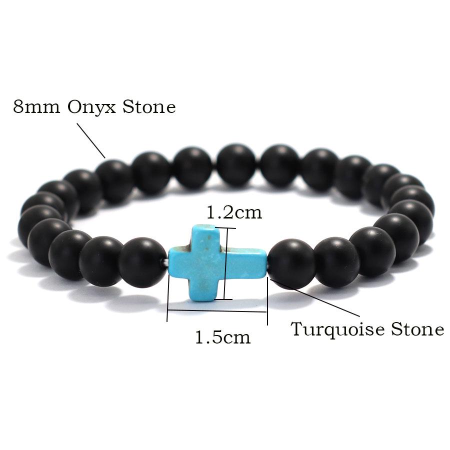 Bohemian Cross Bracelet For Men 8mm Onyx Stone Strand Braslet Beach Camping Casual Accessories Healing Prayer Meditation Pulsera