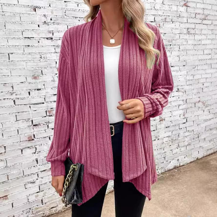 Women Autumn Winter Long Sleeve Irregular Solid Color Cardigan Coat