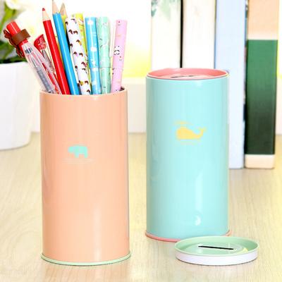 Metal Piggy Bank Large Capacity Animal Pattern Design Kids Cylindrical Saving Bank Financial Management Tool