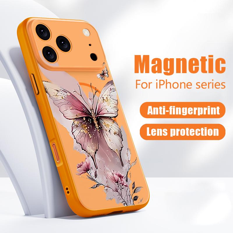 Pink Butterfly Watercolor Pattern Case For iPhone 17 Pro Max Magnetic For Magsafe Skin Feeling Cover For iPhone 16 15 14 13 Pro Max