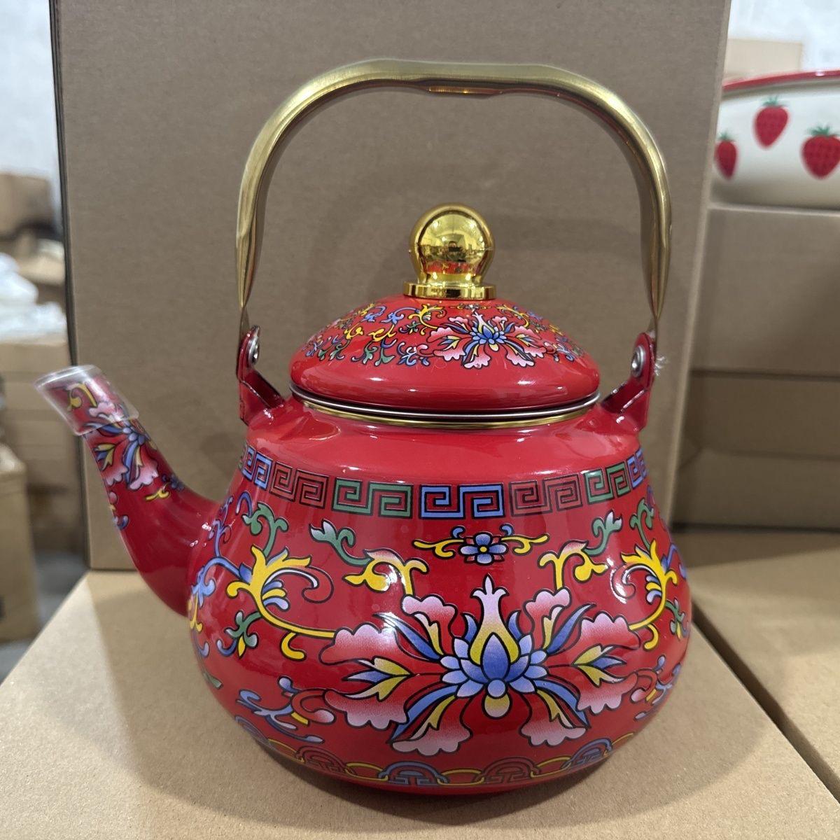 Thickened Enamel Large-Capacity Teapot with Flat