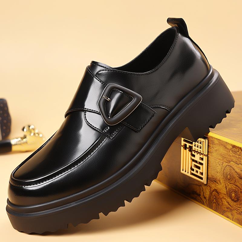 Business Casual Leather Shoes with Thick British Sole Luxury Men's Fashion Platform Walking Shoes for Men Non-Slip Designer Men