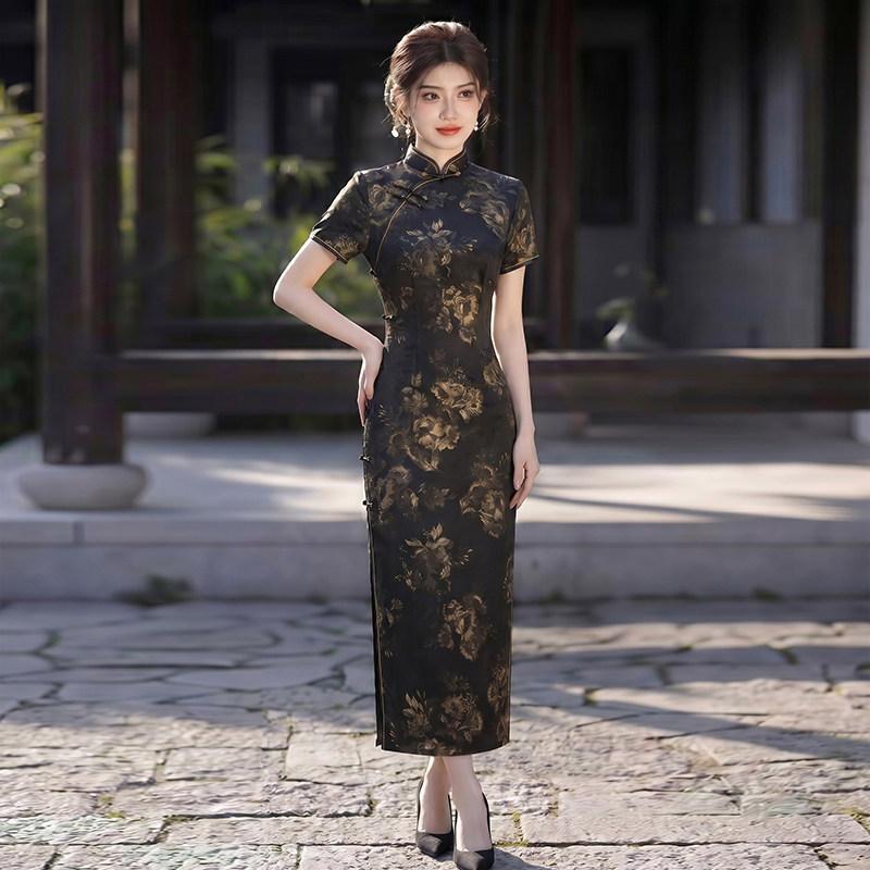 Black national style new Chinese style daily Suzhou long cheongsam improved young 1011 new women's high-end catwalk