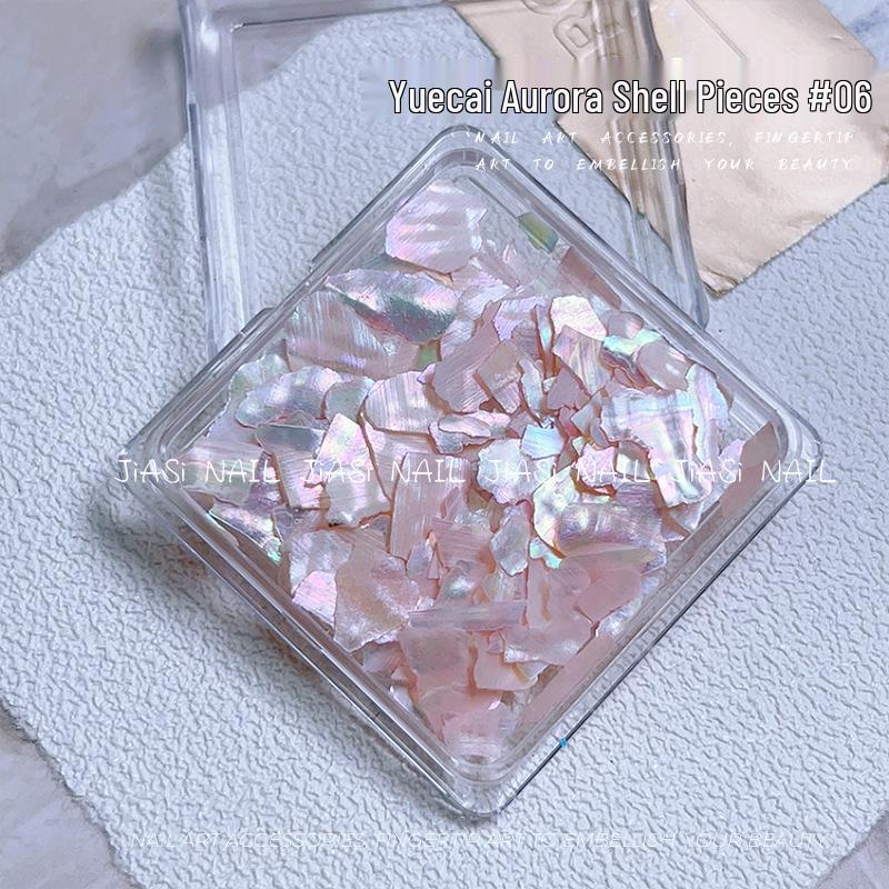 Iridescent Abalone Nail Decor: Ultra-Thin Shell Fragments in 6-Grid Box