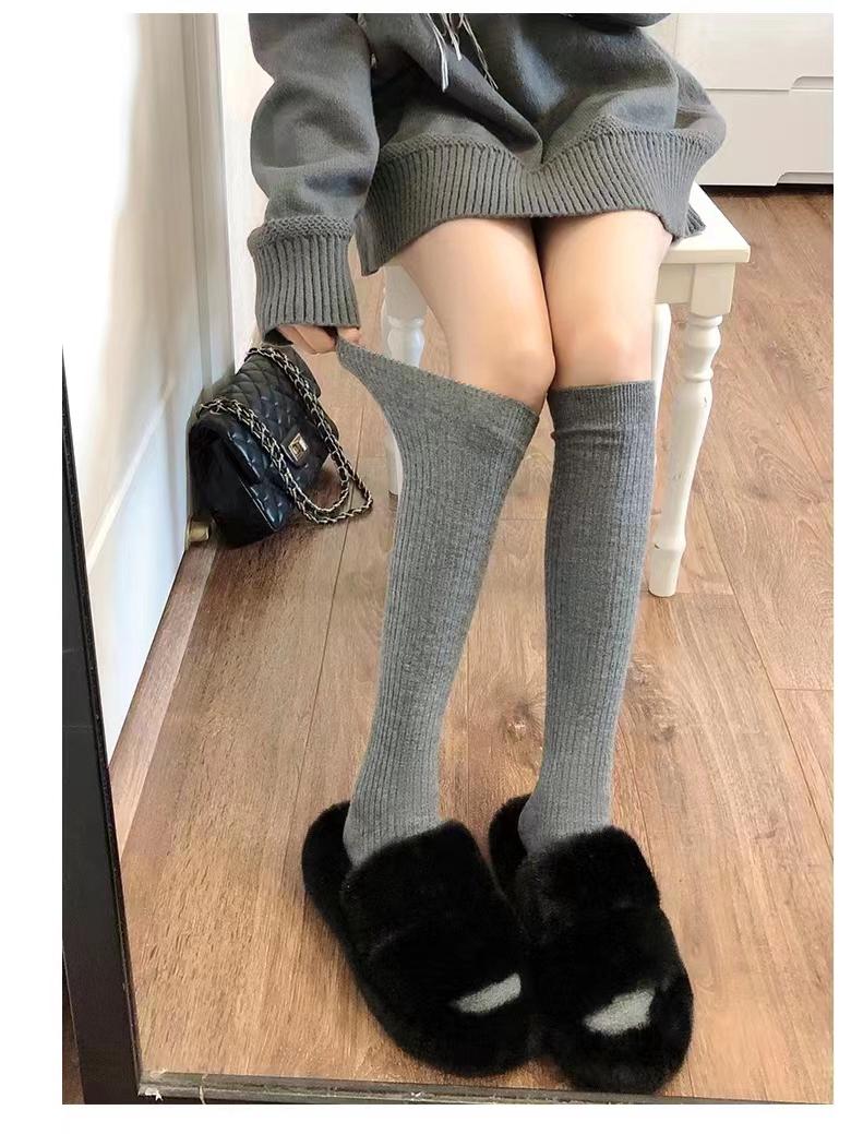 

Зимние женские носки до икры, молочно-белые, приятные к коже, в чистом стиле, толстые носки до середины икры в вертикальную полоску One Size серый
