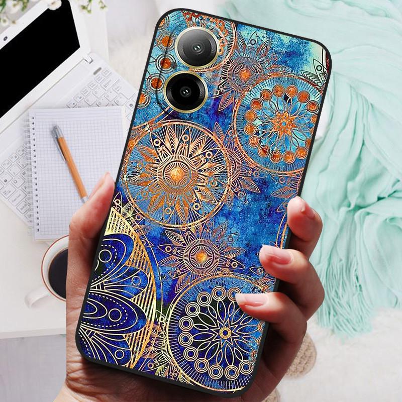 Für Realme C67 4G Hülle RMX3890 Beliebte Blumengemalte Abdeckung Silikon Handyhülle Für Realme C67 C 67 RealmeC67 4G Weiche Taschen Schwarz