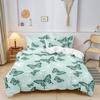 3 Pieces Fresh Pastel Mint Green Butterfly Duvet Cover Bedding Set, Outline Insect Botanical Twig Floral Print Bedding