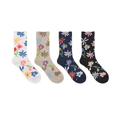 Women Floral Socks Set 4 Pairs Casual Cotton Crew Socks Cute Fashion Socks