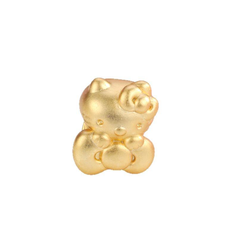 Sterling Silver 999 Hello Kitty Bow Knot Beaded Cartoon Cat Handmade Rope Jewelry Loose Beads