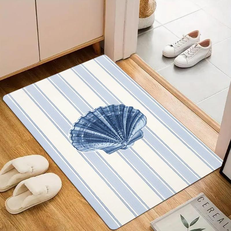 Coastal Area Rug Door Mat Timeless Carpet Floor Mat Red White Stripe Sea Creature Print for Entryway Washable Non-Slip Nordic 40x60CM