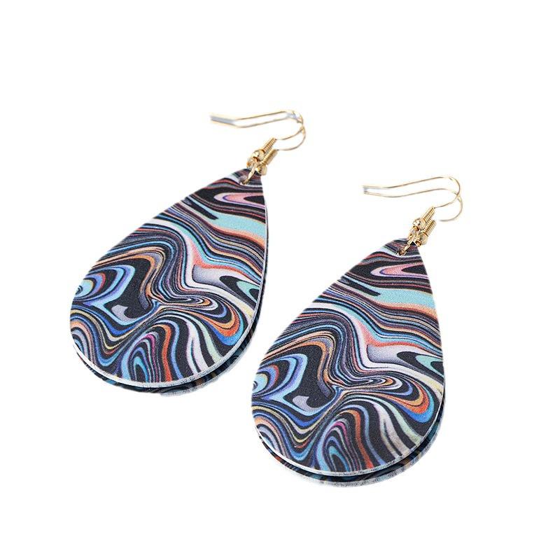 Trendy European & American Colorful Oil Painting Water Drop Earrings: Bold, Stylish Design for Women’s Everyday Wear & Parties.