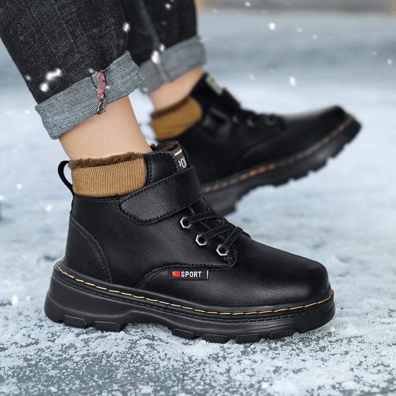 Genuine Leather Winter Boots For Boys Thick Warm Snow Shoes For Children Soft-soled Anti-slippery Teenager