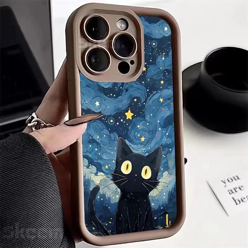 Beautiful Star Black Cat Silicone Case IPhone 15 14 13 12 11 Pro Max 7 8 Plus X XR XS Max Shockproof Soft Cover