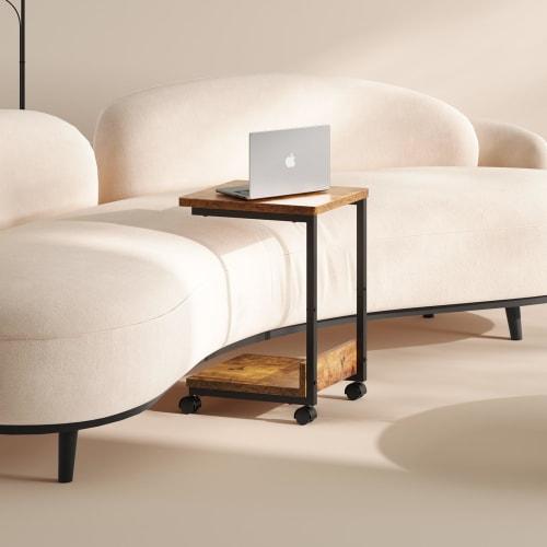 YeTom Side Table with Casters, Movable Bedside Table, Side Wagon, L-Shaped Table, 37cm Wide x 26cm Deep x 53cm High (with Casters), Vintage