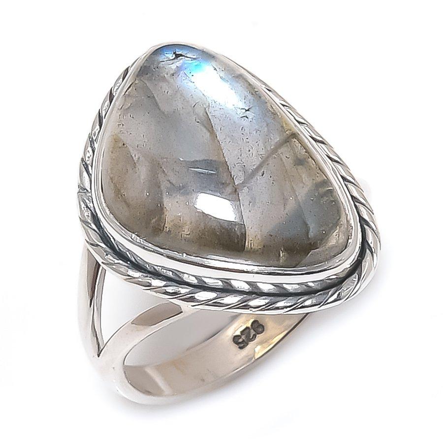 Natural Labradorite Gemstone Handmade 925 Solid Silver Jewelry Ring Size 7 V9J52