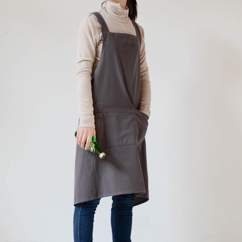 Cotton Japanese Minimalist Kitchen Apron Solid Color Unisex Work Clothes Pocket Apron  Coffee Shop