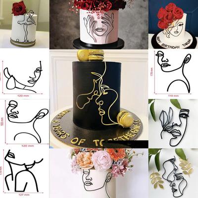 4pcs Acrylic Minimalist Art Lady Face Cake Topper Girl Happy Birthday Cake Decoration Wedding Cake Toppers Party Supplies