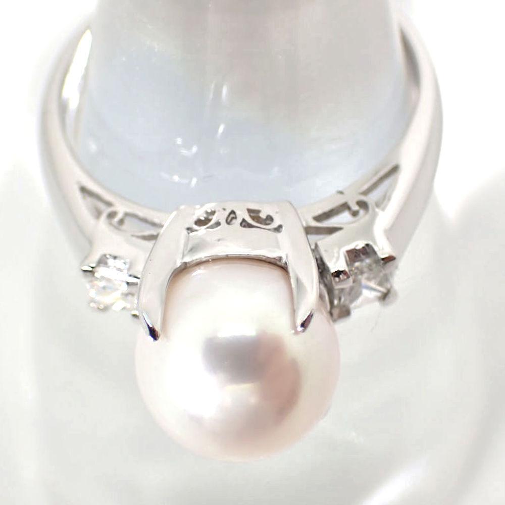 [Used] Pt900 Akoya White Pearl Diamond Ring / Size 12 / J1-4